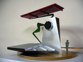 Sq. Peg Rd. Hole 
w/Cantilevers
Wood, Illustration Bd.,
Foam-Core Bd., Wire, Paint
20&rdquo;L. x 20&rdquo;W. x 12&rdquo;H.
2009